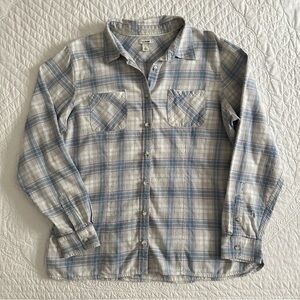 LL Bean Womens Blue Plaid Flannel Button-Up Shirt Large